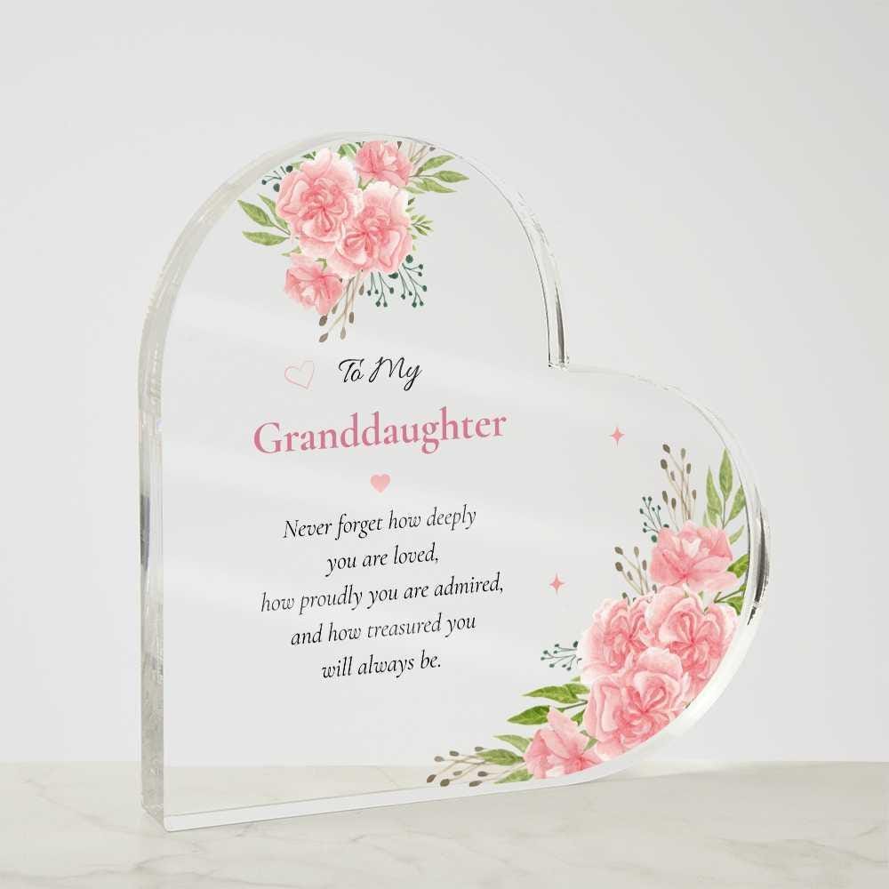 Granddaughter Gift Keepsake Acrylic Heart Plaque Floral Block Display Shelf Art Printed Design Sentimental Present Birthday Anniversary