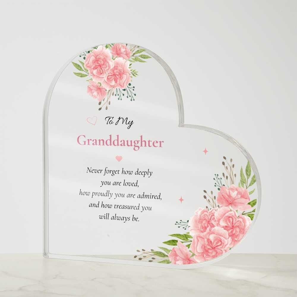 Granddaughter Gift Keepsake Acrylic Heart Plaque Floral Block Display Shelf Art Printed Design Sentimental Present Birthday Anniversary