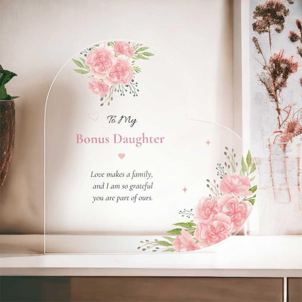 Bonus Daughter Gift Acrylic Plaque Stepdaughter Keepsake Present Blended Family Memento Floral Heart Appreciation