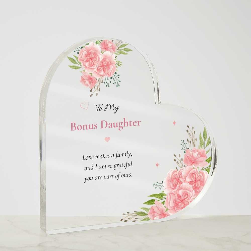 Bonus Daughter Gift Acrylic Plaque Stepdaughter Keepsake Present Blended Family Memento Floral Heart Appreciation