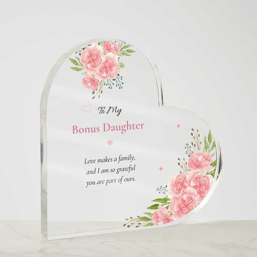 Bonus Daughter Gift Acrylic Plaque Stepdaughter Keepsake Present Blended Family Memento Floral Heart Appreciation