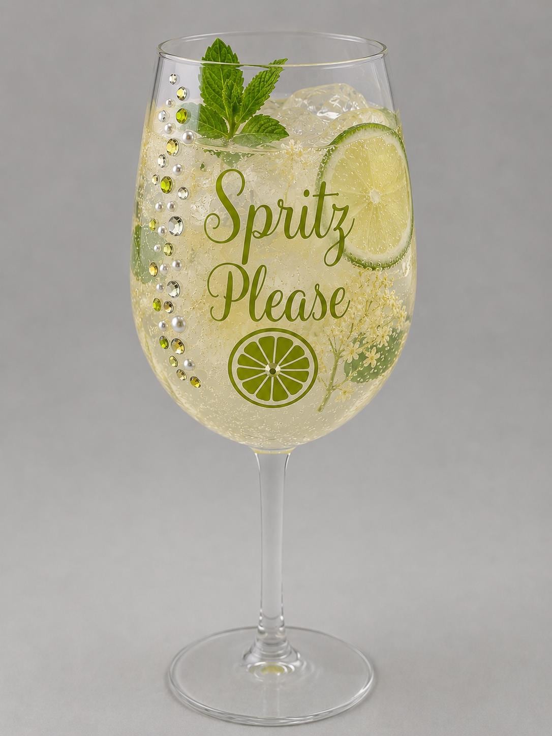 Aperol Limoncello Hugo Spritz Cocktail Glassware Summer Party Drinkware Gift Brunch Stemware Rhinestone Wine Handcrafted Spritz Please