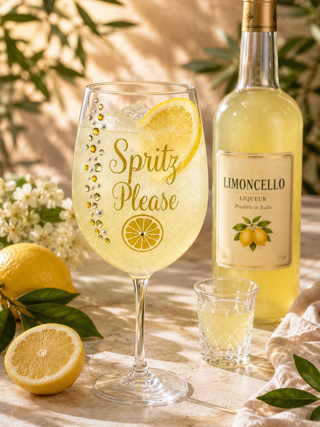 Aperol Limoncello Hugo Spritz Cocktail Glassware Summer Party Drinkware Gift Brunch Stemware Rhinestone Wine Handcrafted Spritz Please