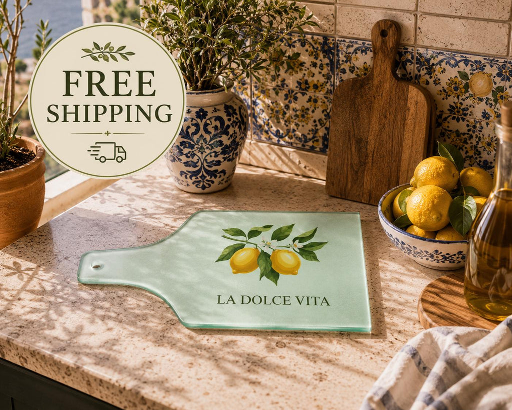 Lemon Cutting Board Glass Serving Platter Paddle Cheese Tray Charcuterie Hostess Gift Housewarming Kitchen Wall Art Italian Farmhouse