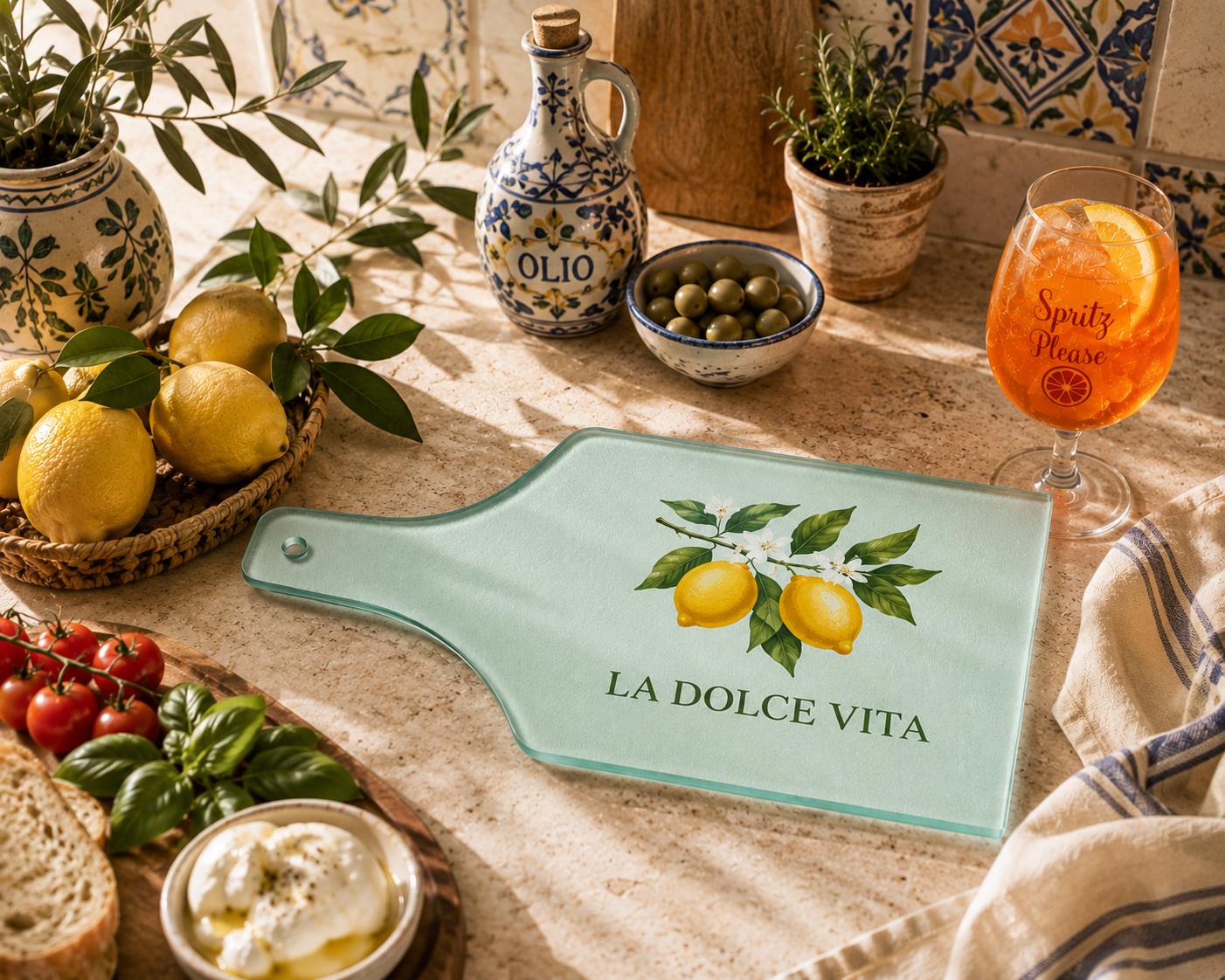 Lemon Cutting Board Glass Serving Platter Paddle Cheese Tray Charcuterie Hostess Gift Housewarming Kitchen Wall Art Italian Farmhouse