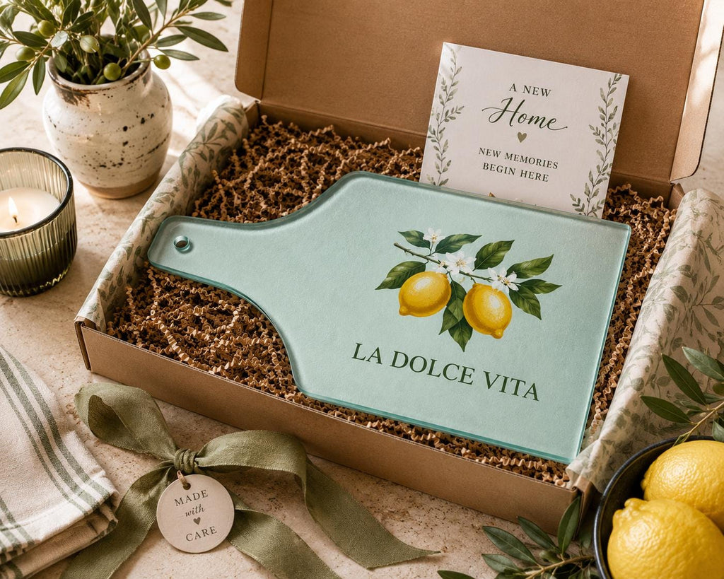 Lemon Cutting Board Glass Serving Platter Paddle Cheese Tray Charcuterie Hostess Gift Housewarming Kitchen Wall Art Italian Farmhouse