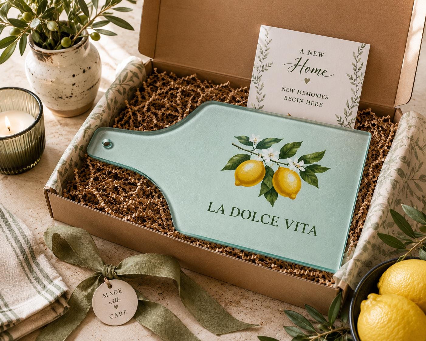 Lemon Cutting Board Glass Serving Platter Paddle Cheese Tray Charcuterie Hostess Gift Housewarming Kitchen Wall Art Italian Farmhouse