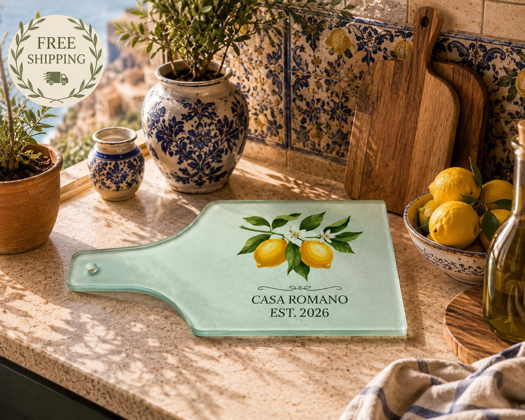 Custom Lemon Cutting Board Glass Serving Platter Cheese Paddle Tray Charcuterie Hostess Gift Housewarming Kitchen Present Wedding