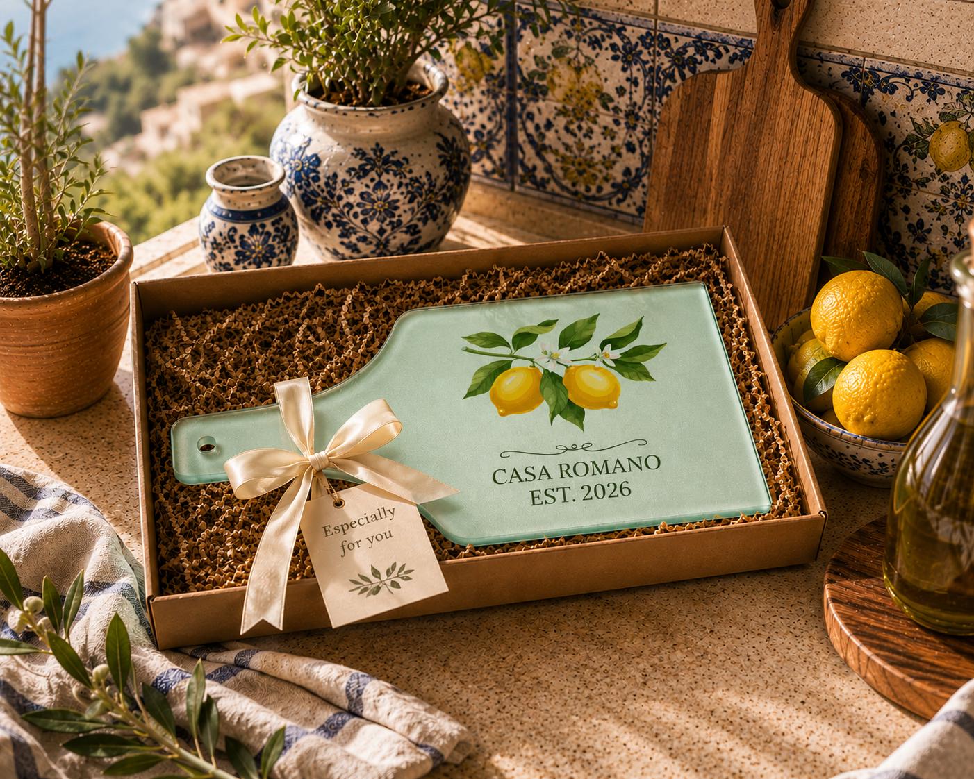 Custom Lemon Cutting Board Glass Serving Platter Cheese Paddle Tray Charcuterie Hostess Gift Housewarming Kitchen Present Wedding