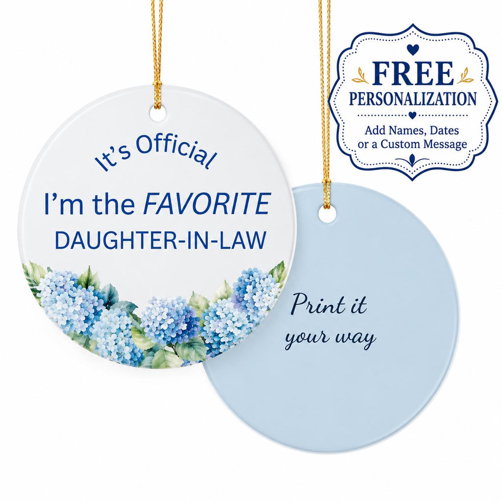 Custom Daughter In Law Gift Idea DIL Hanging Disk Keepsake Heirloom Memory Cherished Traditional Design Hydrangea Ornament Ceramic Round