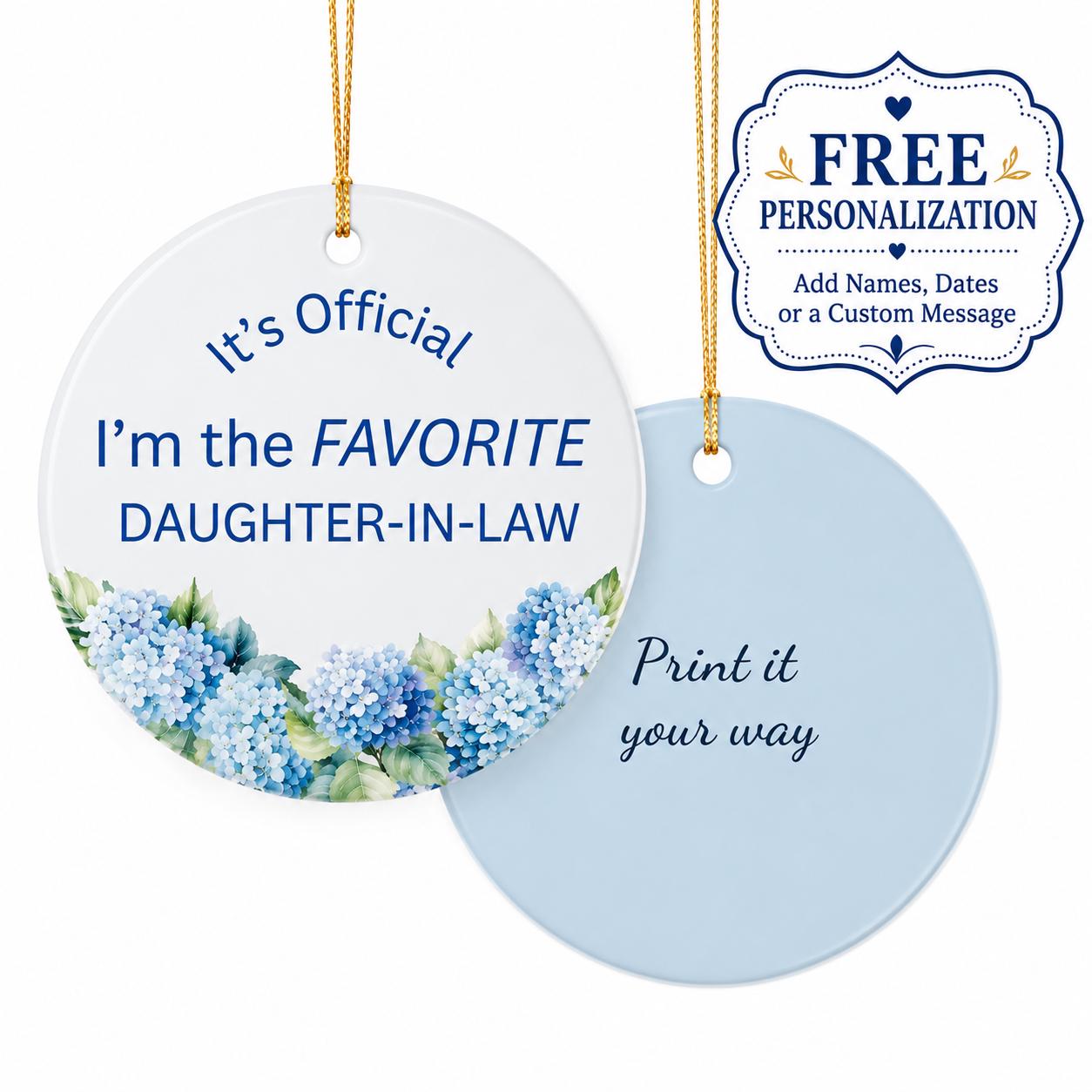 Custom Daughter In Law Gift Idea DIL Hanging Disk Keepsake Heirloom Memory Cherished Traditional Design Hydrangea Ornament Ceramic Round