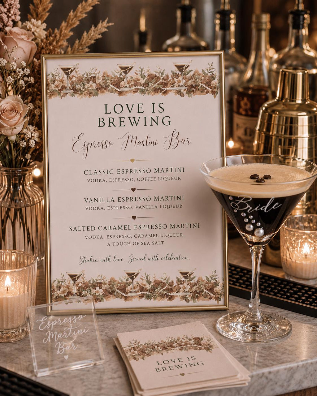 Bridal Shower Invitation Template Canva Editable Printable Welcome Sign Espresso Martini Menu Template Bundle Download Party Game Recipe