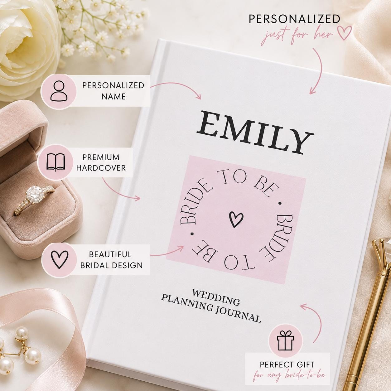 Personalized Wedding Planning Journal Bride To Be Gift Future Mrs Journal Engagement Gift for Bride Bridal Shower Gift Wedding Planner
