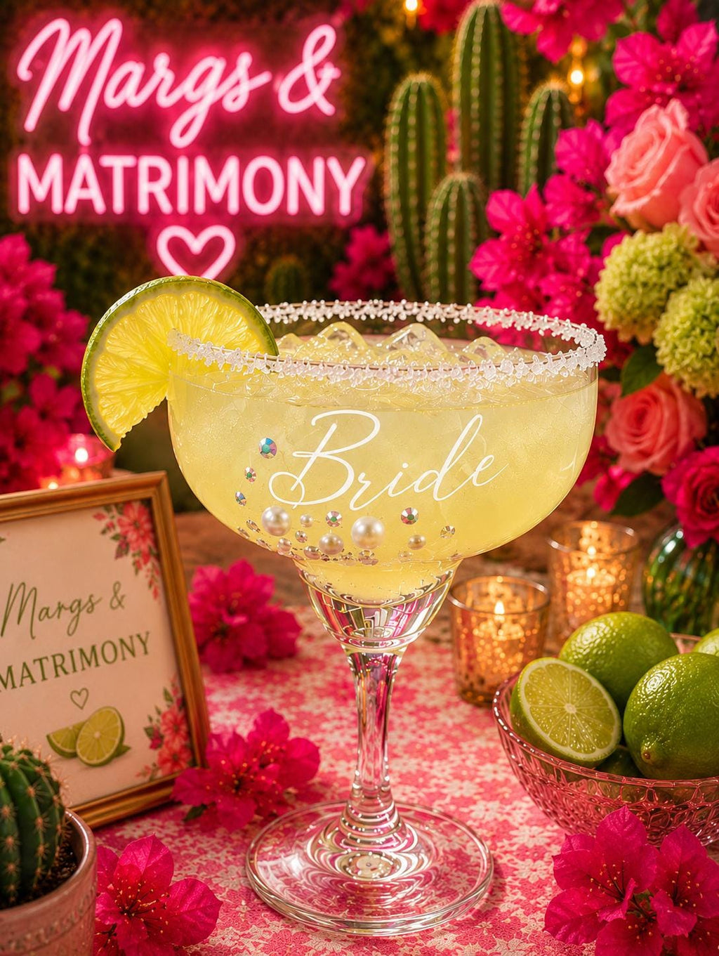 Bride Margarita Glass Bachelorette Party Cactus Drinkware Wedding Shower Gift Fiesta Theme Celebration Stemware Taco Bout Love