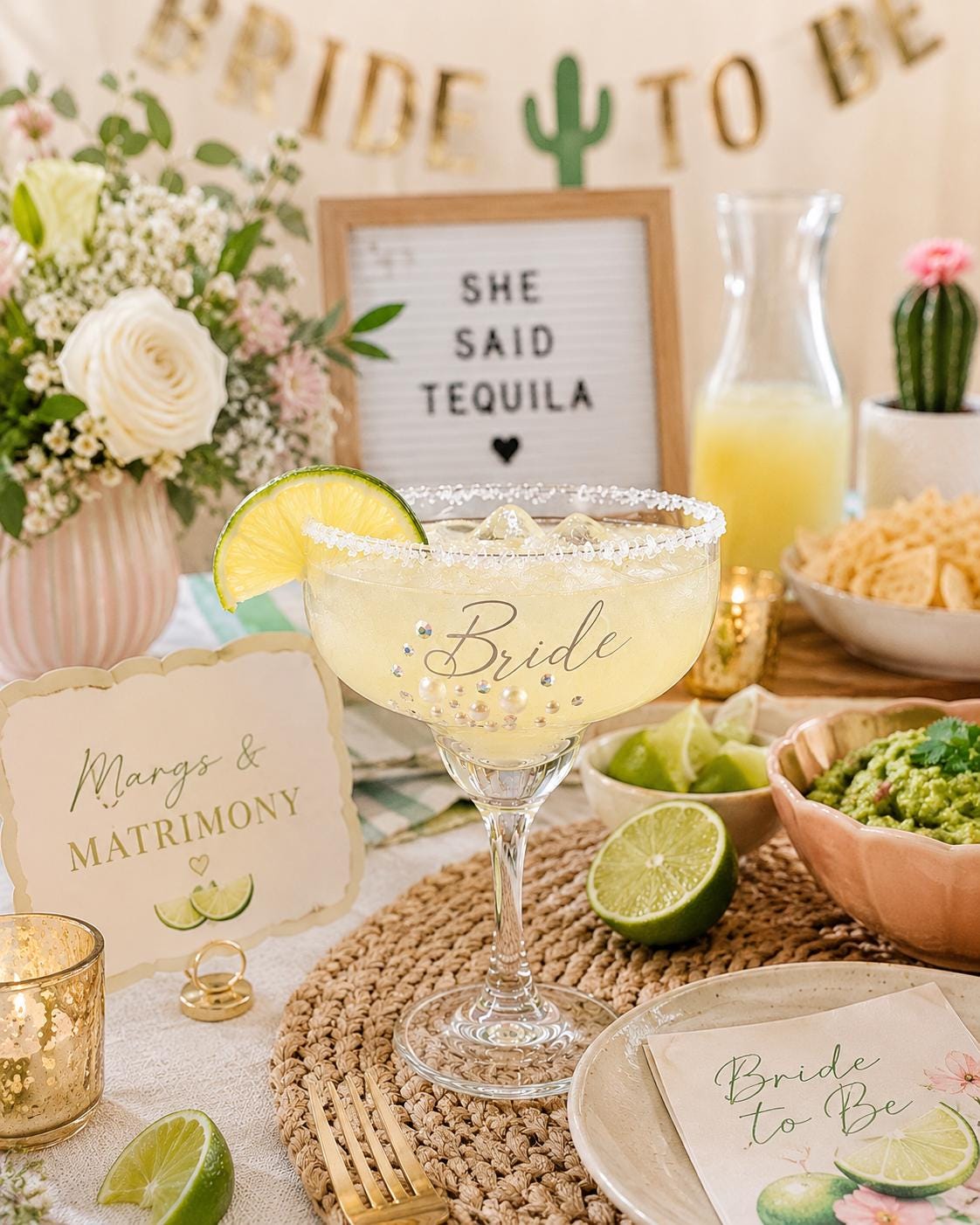 Bride Margarita Glass Bachelorette Party Cactus Drinkware Wedding Shower Gift Fiesta Theme Celebration Stemware Taco Bout Love