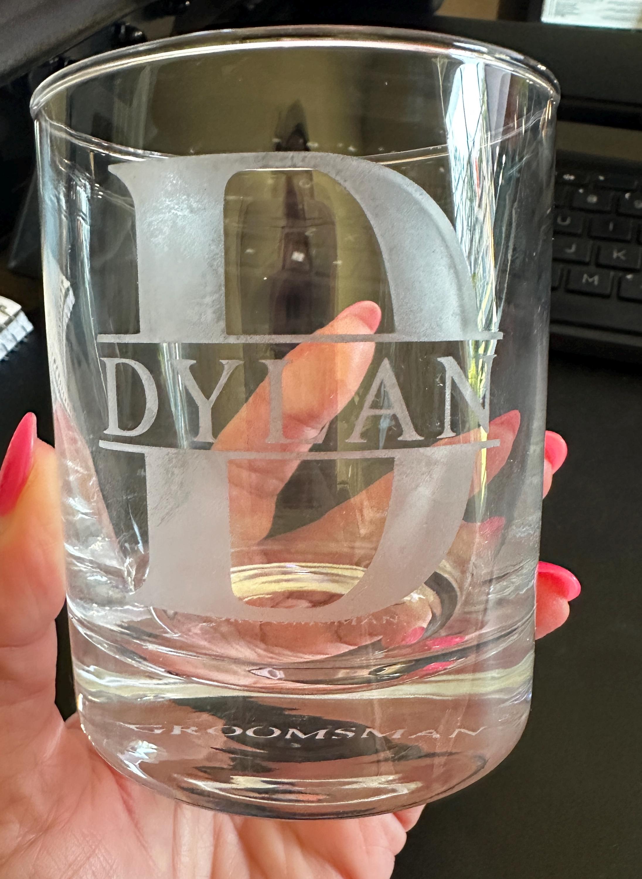 Groomsman Whiskey Glass Etched Rocks Personalized Best Man Gift Custom Groom Wedding Party Favor Engraved Initial Name Monogram Bourbon