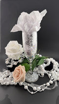 Bride Champagne Flute Personalized Stemware Wedding Glass Custom Name Bridal Shower Gift Keepsake Pearl Embellished Goblet Celebration