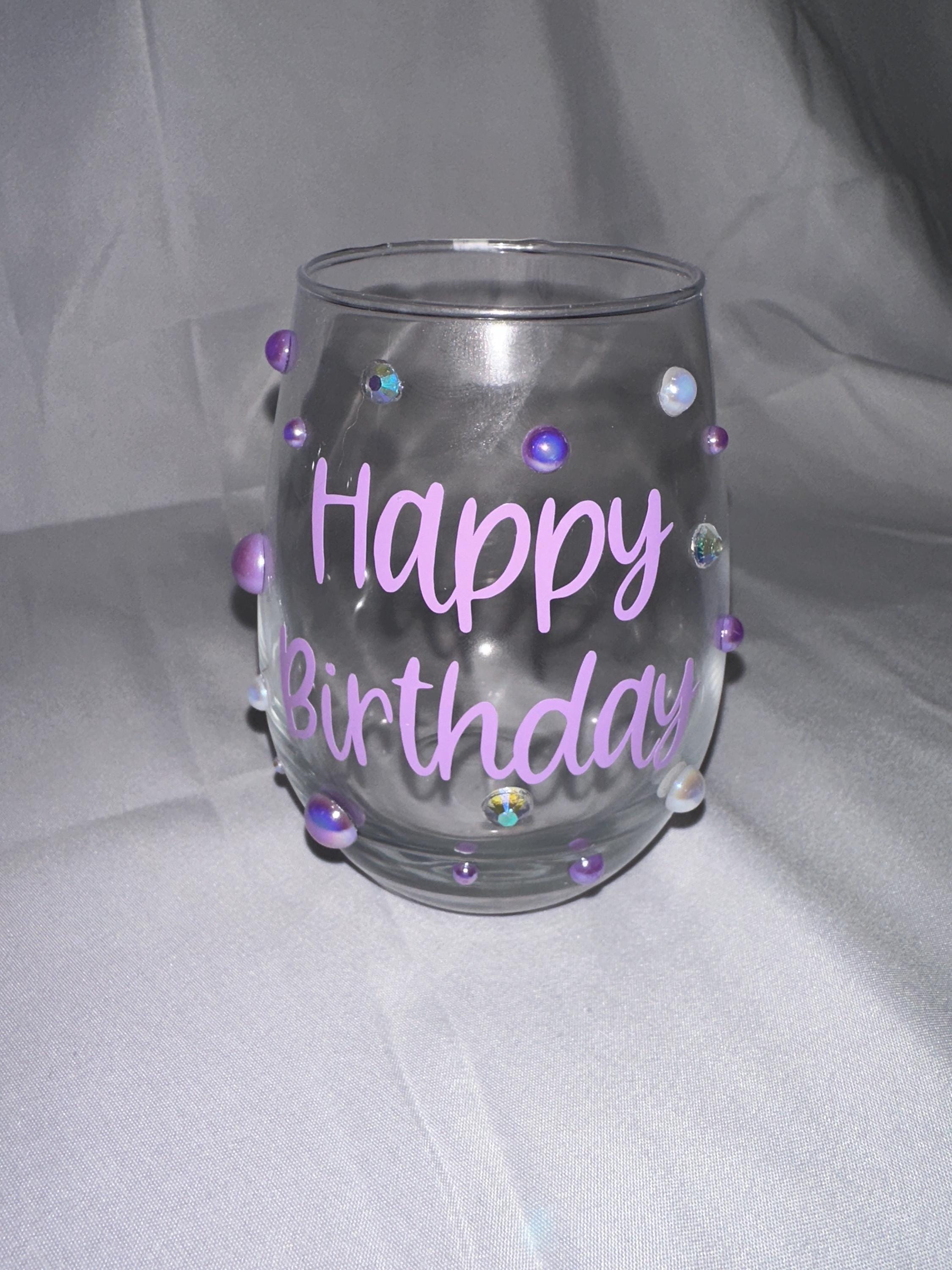 Sparkly Wine Glass Rhinestone Stemless Birthday Celebration Gift Her Milestone Occasion Present Handcrafted Decorative Stemware Bling Party