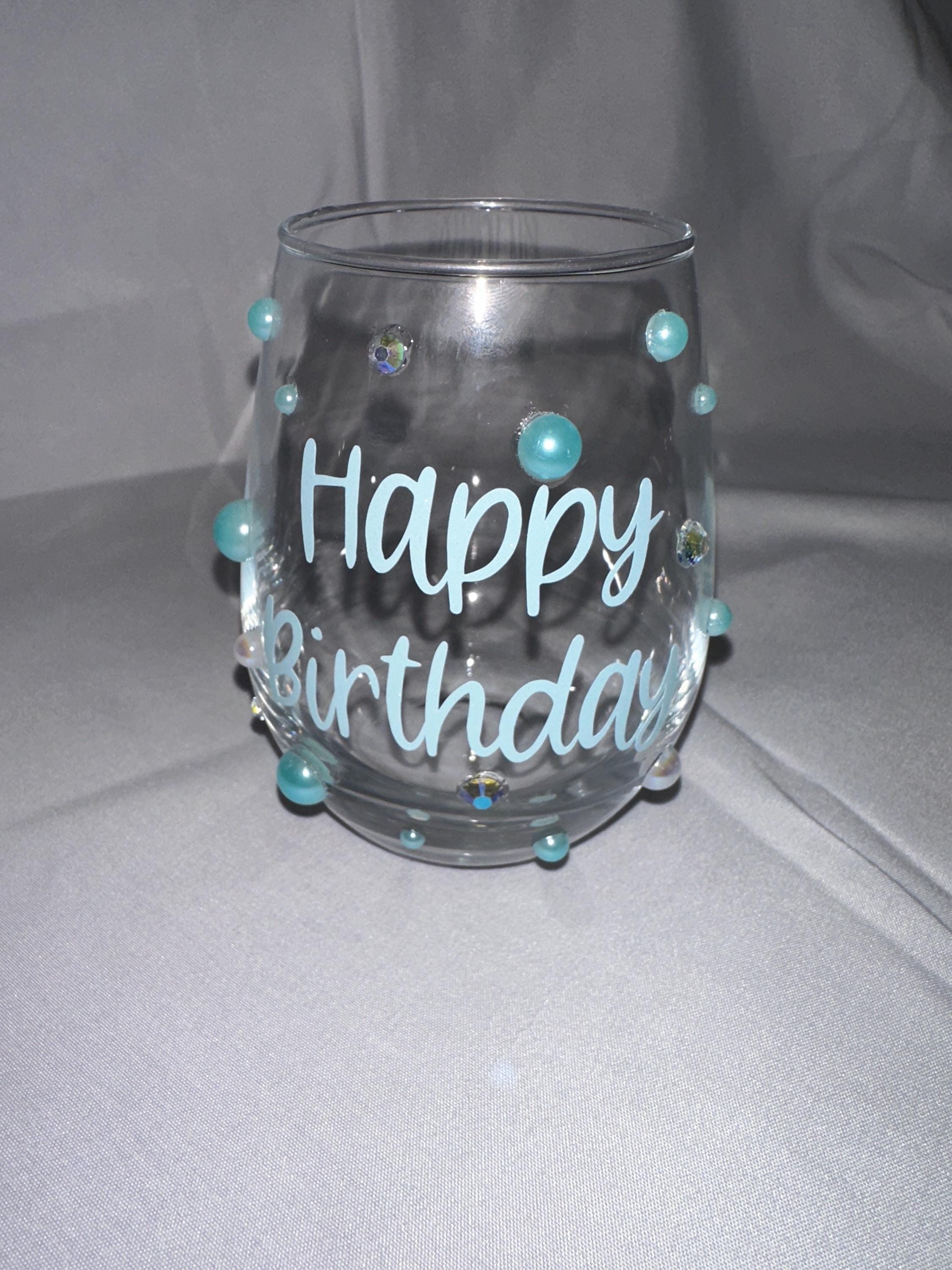 Sparkly Wine Glass Rhinestone Stemless Birthday Celebration Gift Her Milestone Occasion Present Handcrafted Decorative Stemware Bling Party