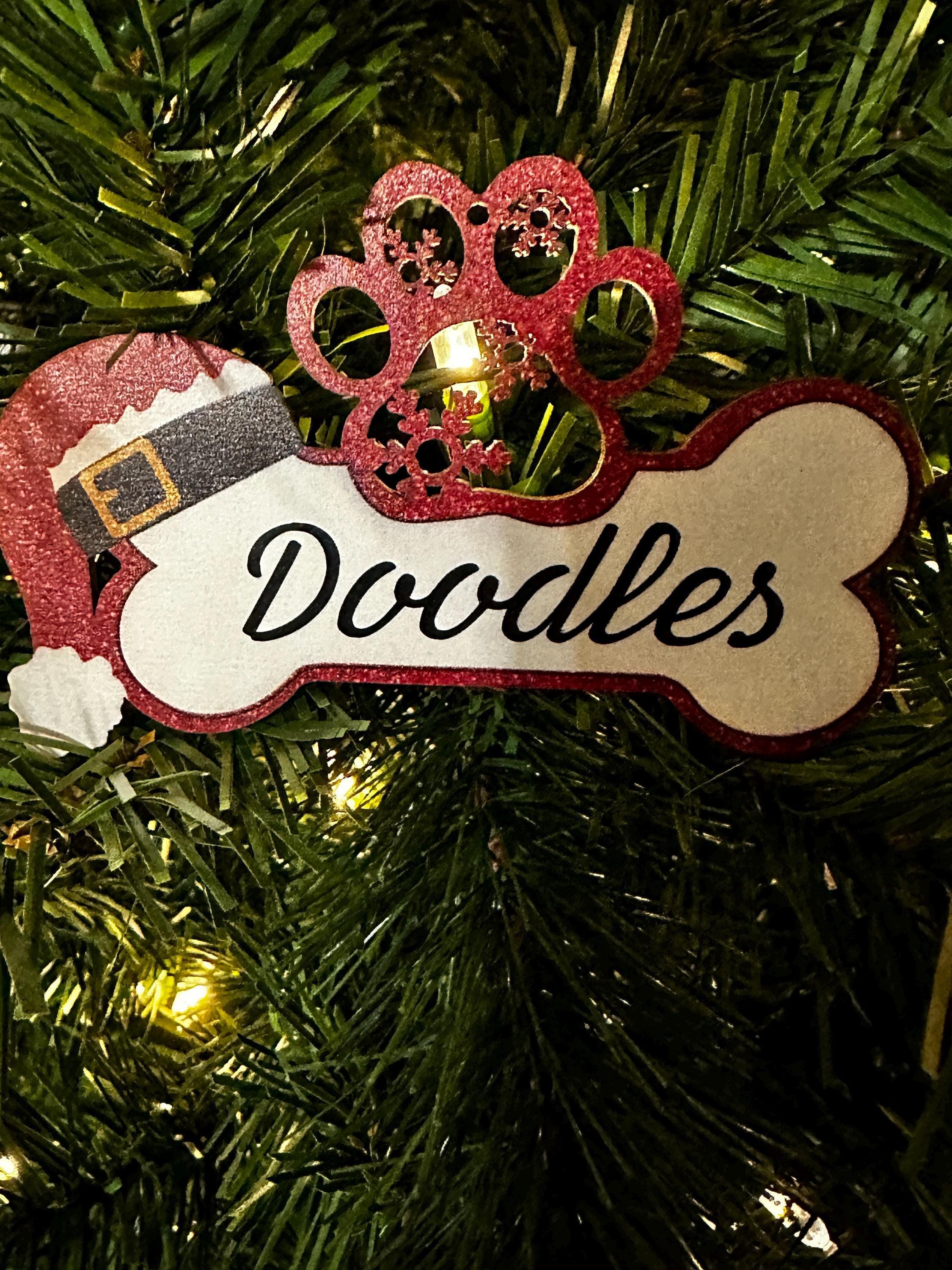 Custom Dog Ornament Pet Name Personalized Christmas Tree Decoration Dog Bone Shaped Keepsake Memorial Tribute Santa Hat Holiday Gift Dog