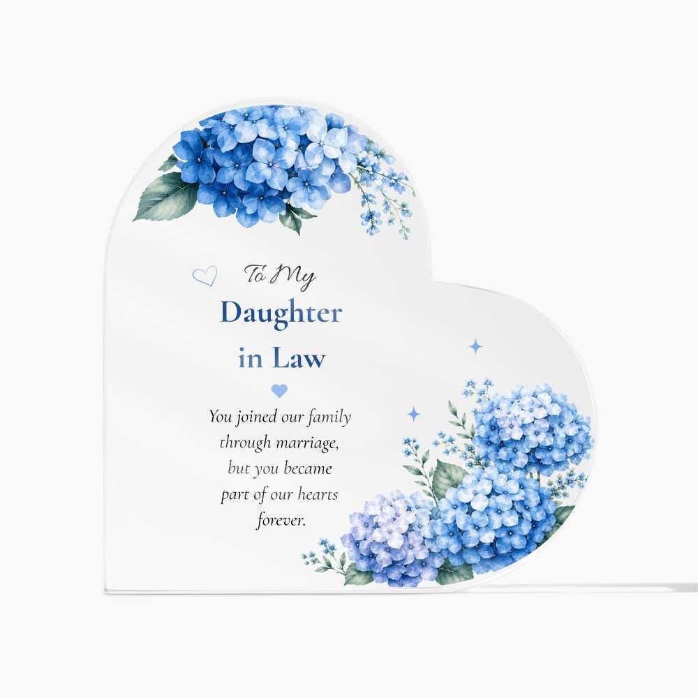 Daughter in Law Gift Personalized Keepsake Heart Plaque Acrylic Block Blue Hydrangea Artwork Present Wedding Treasure Sentimental Family