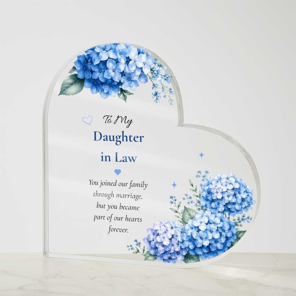 Daughter in Law Gift Personalized Keepsake Heart Plaque Acrylic Block Blue Hydrangea Artwork Present Wedding Treasure Sentimental Family