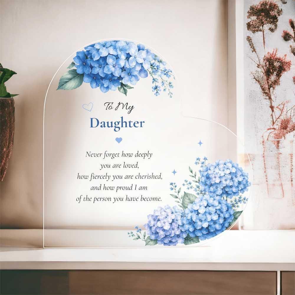 Daughter Birthday Gift Heart Shaped Acrylic Block Sentimental Keepsake Display Printed Desk Ornament Memorial Tribute