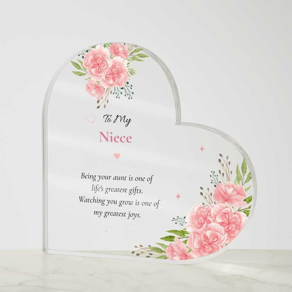 Niece Birthday Gift Aunt Keepsake Acrylic Plaque Pink Floral Heart Display Meaningful Memento Sentimental Tribute Family Relationship