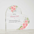 Flower Girl Gift Acrylic Plaque Heart Shaped Pink Floral Wedding Keepsake Thank You Bride Present Custom Printed Crystal Block Memento